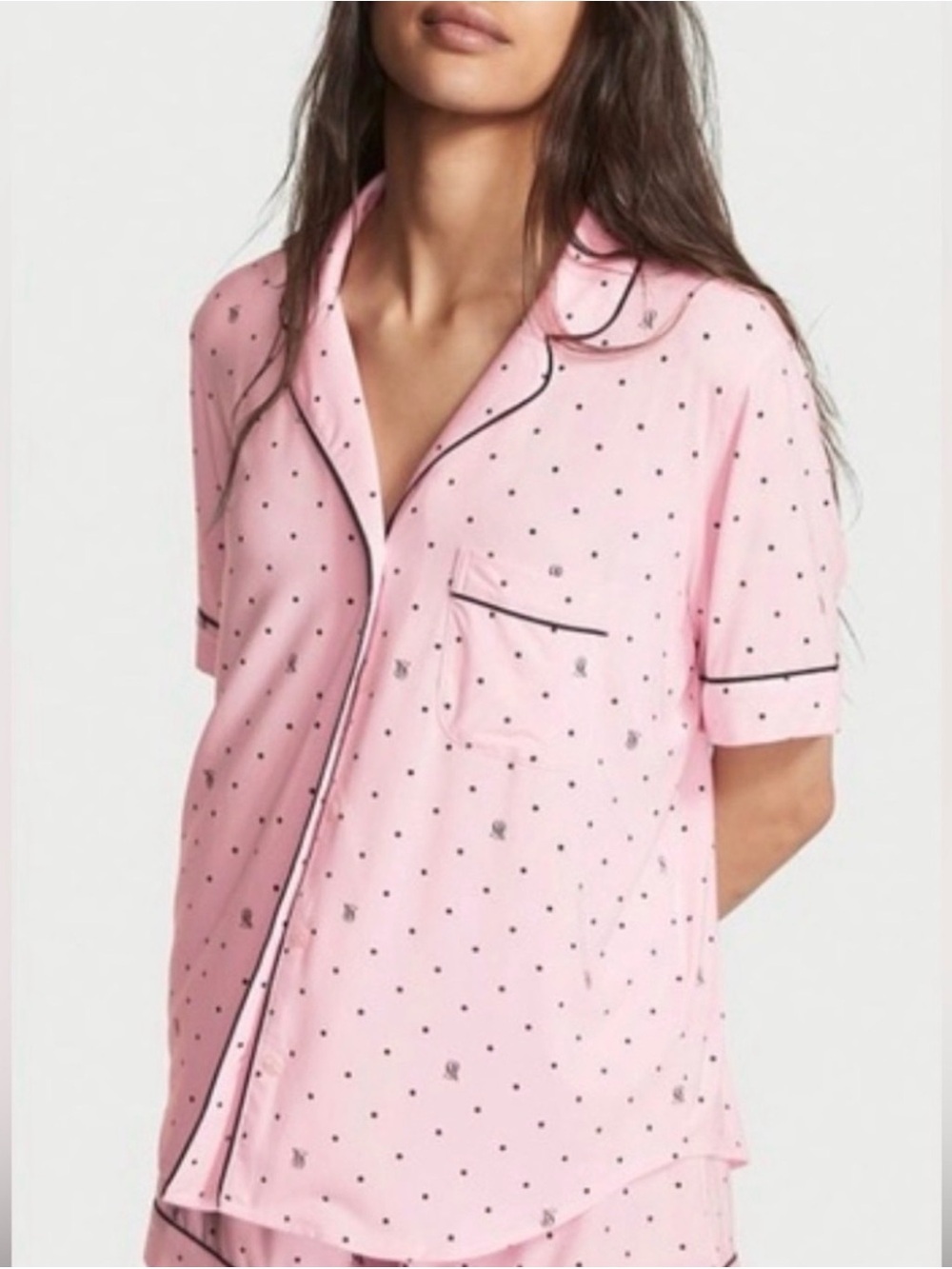Victoria's Secret Pink Short-Sleeve Polka Dot Piped Pajama SET